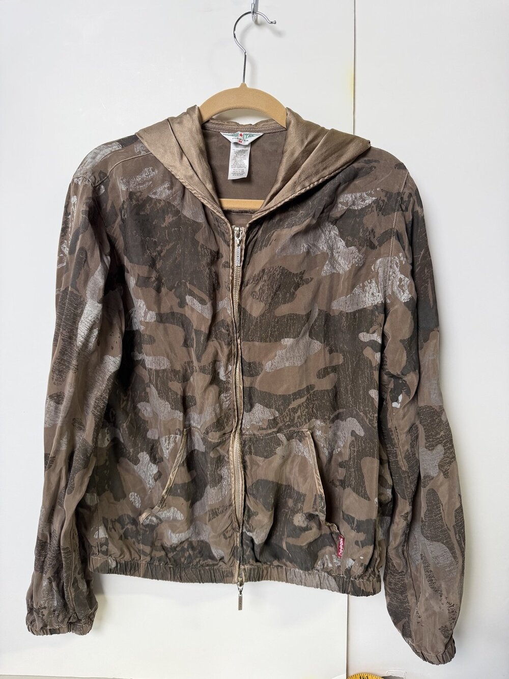 Hard Tail Jacket Womens Brown Full Zip Hooded Elastic Waist Windbreaker Size M